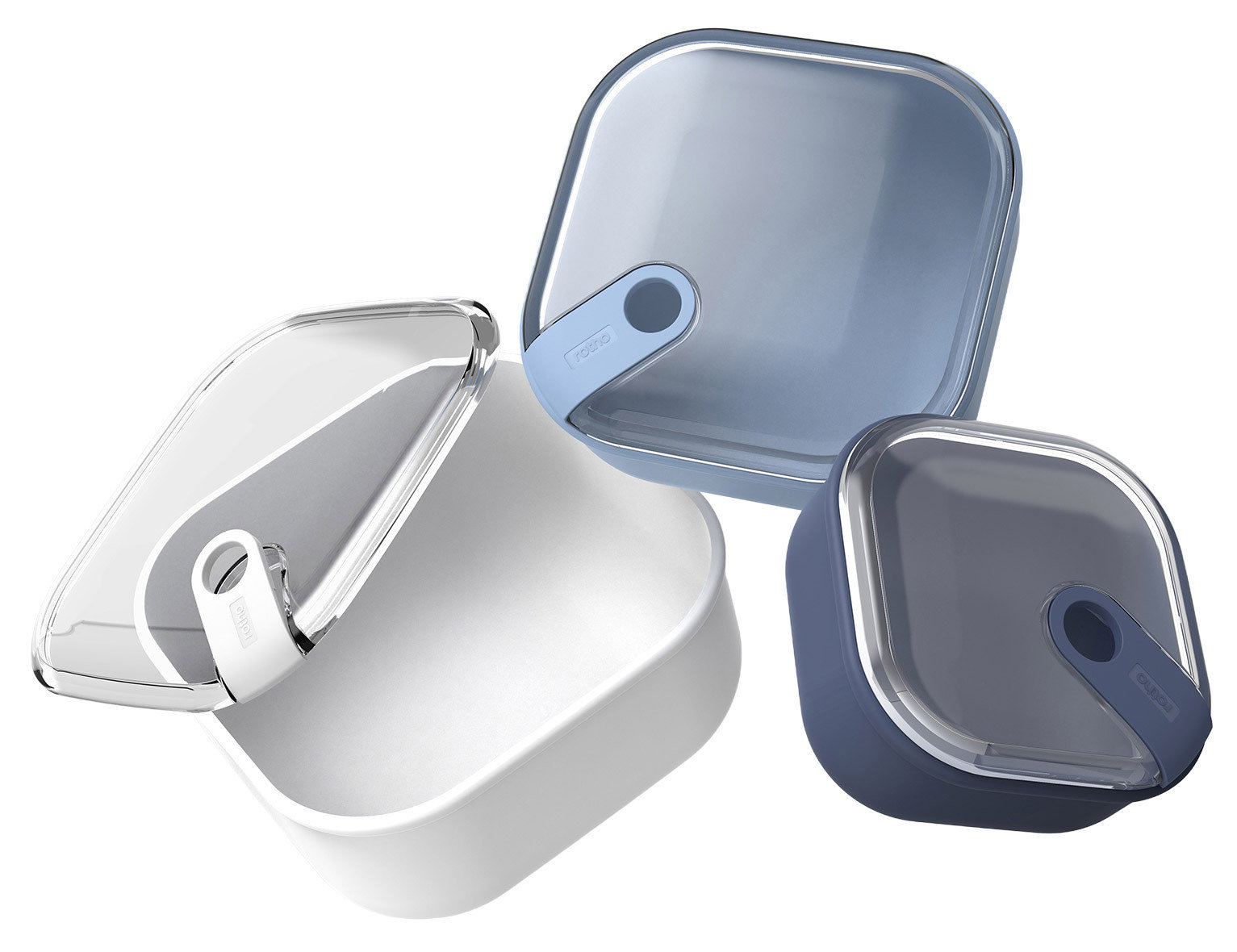 rotho Frischhaltedosen-Set 3-tlg. ELA Dreiteiliges Frischhaltedosen-Set in verschiedenen Farben, aus der Vogelperspektive fotografiert.