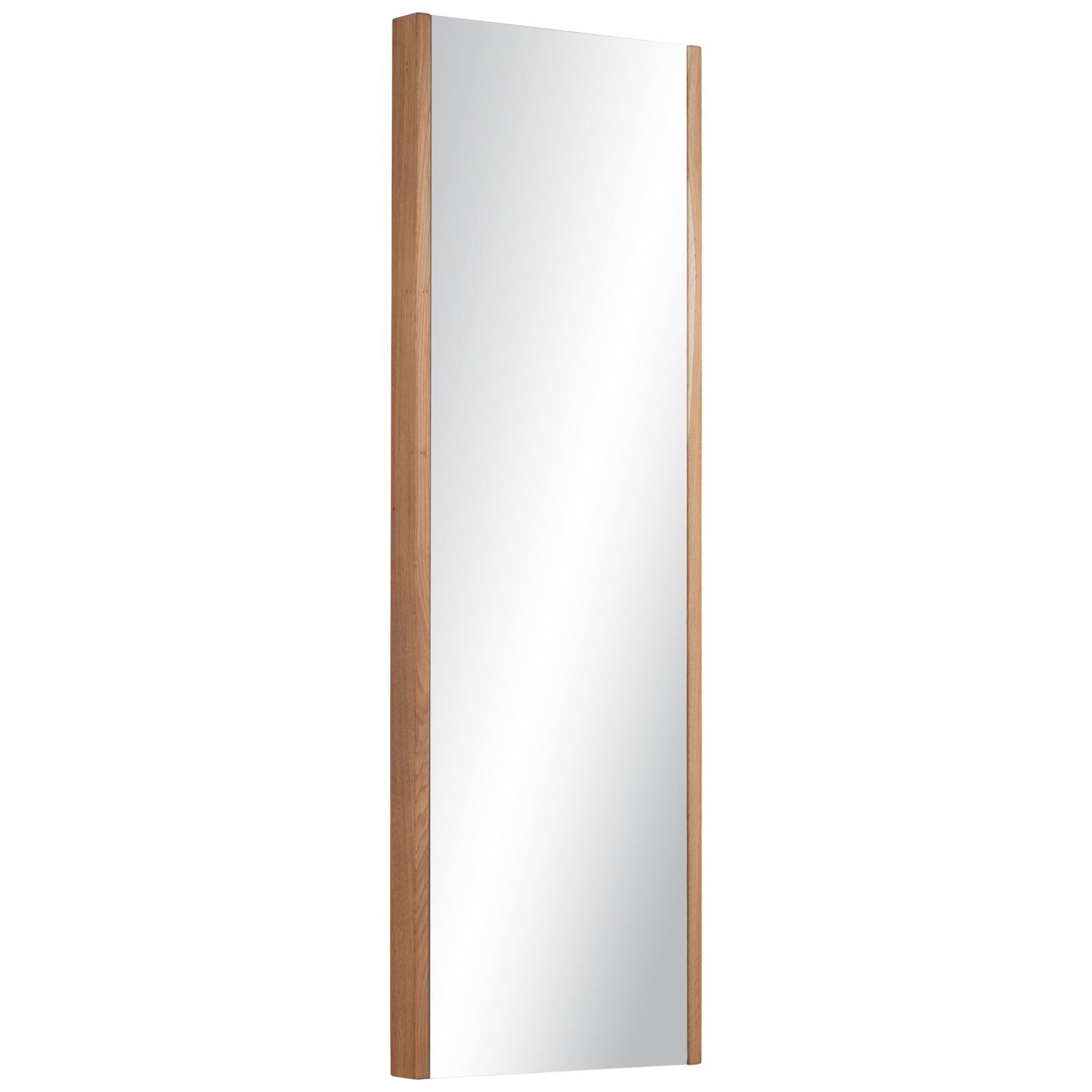 Linea Natura Spiegel STUDIO LINE Schmaler rechteckiger Wandspiegel mit Holzrahmen, freigestellt auf weißem Hintergrund, frontal aus leicht schräger Perspektive aufgenommen