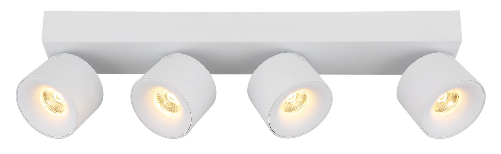 Vierflammiger LED Strahler in Weiß, von unten betrachtet.