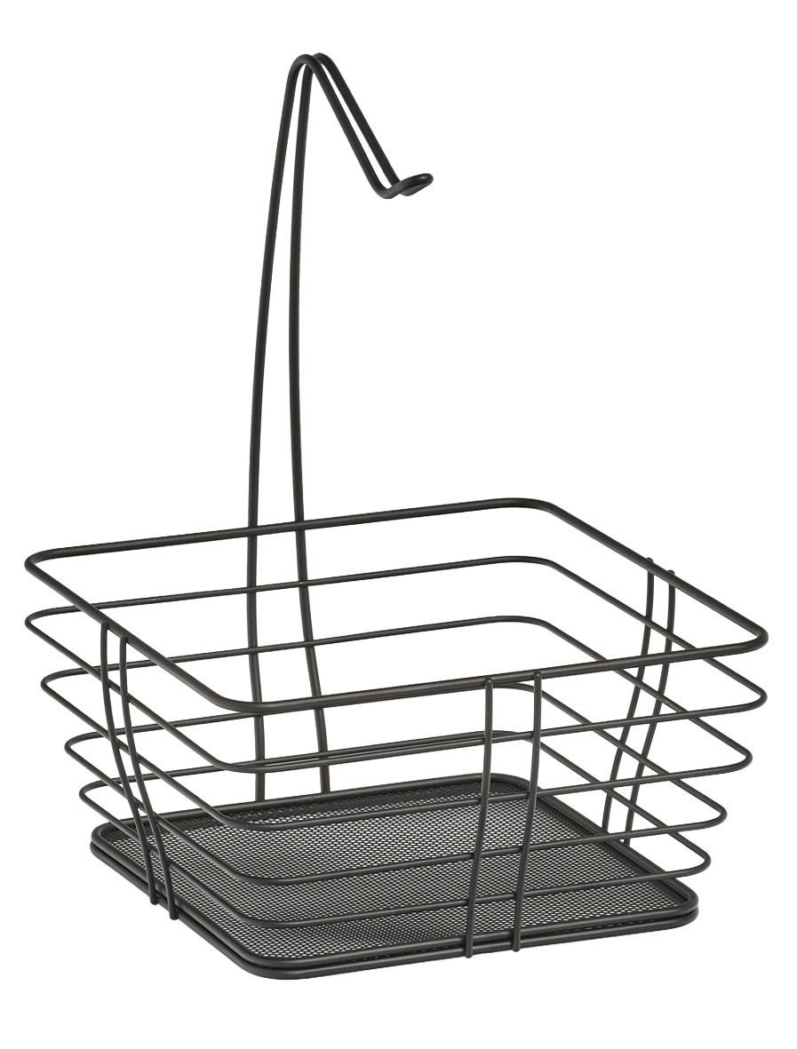 Schwarzer Drahtkorb mit Haken, seitliche Perspektive