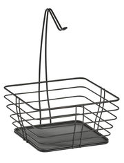 Schwarzer Drahtkorb mit Haken, seitliche Perspektive