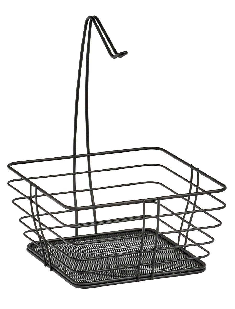 Schwarzer Drahtkorb mit Haken, seitliche Perspektive