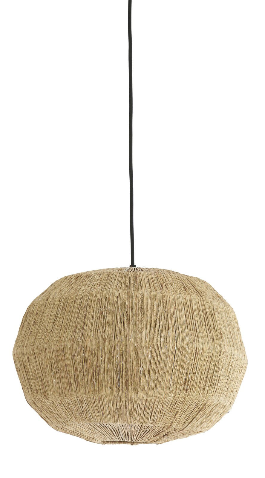 Hängeleuchte aus geflochtenem Naturmaterial, seitliche Perspektive