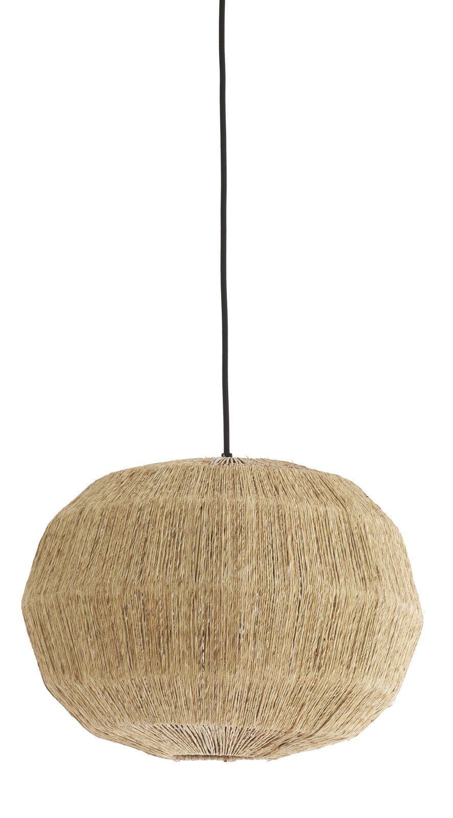 Hängeleuchte aus geflochtenem Naturmaterial, seitliche Perspektive