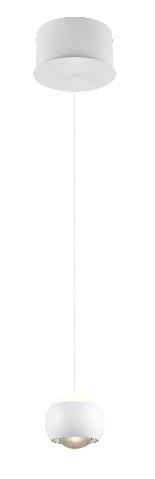 Musterring Pendelleuchte CANNON Moderne weiße Pendelleuchte mit kugelförmigem Lampenschirm, von unten betrachtet.