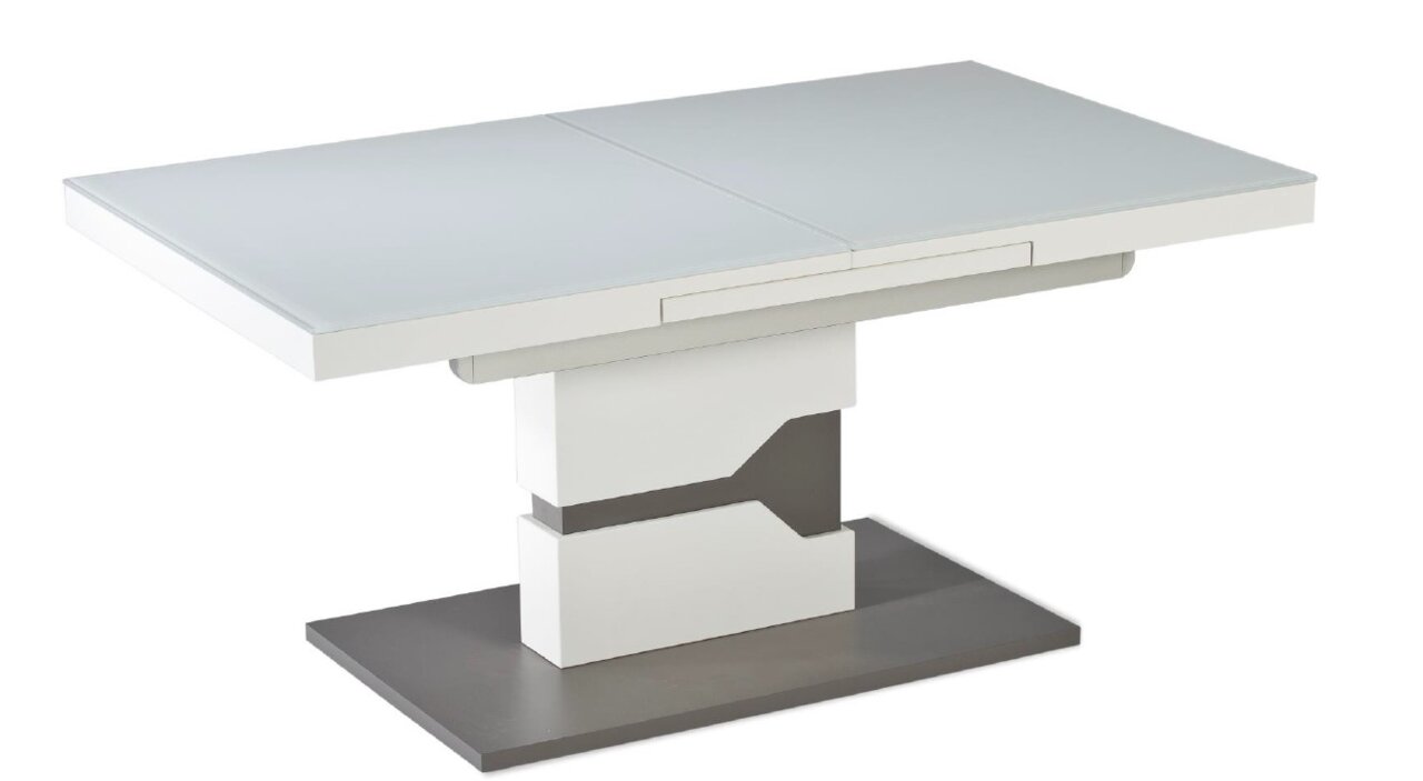 Moderner Couchtisch mit rechteckiger Glasplatte und stabilem Sockel, seitliche Perspektive