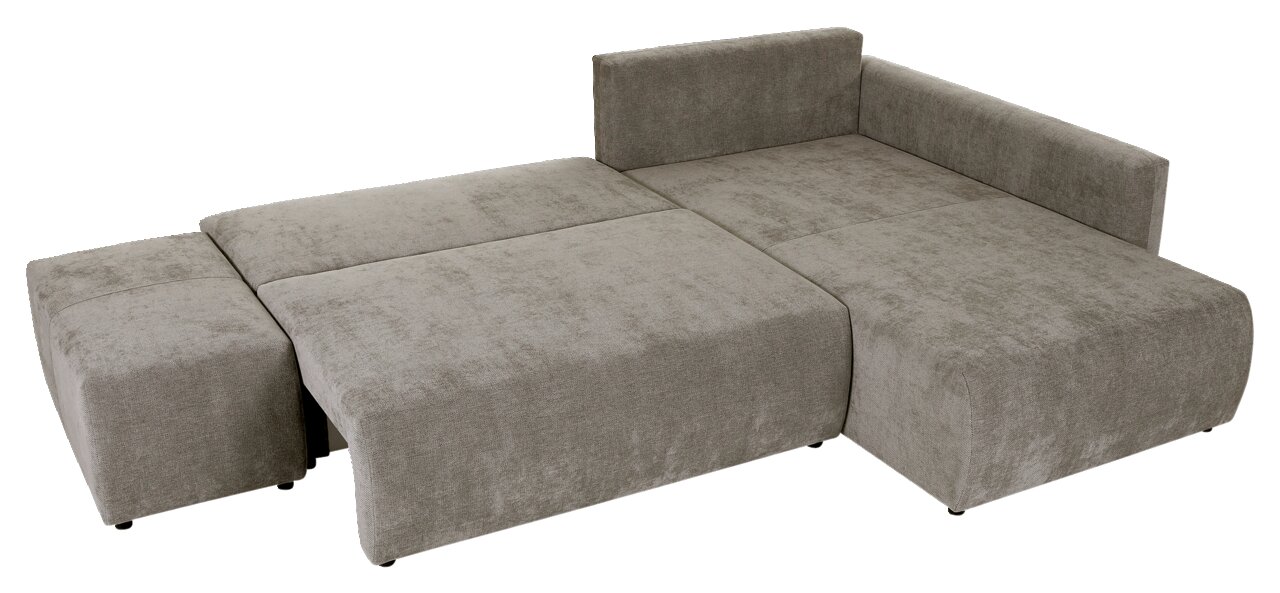Graues Ecksofa SORIA in Liegeposition, Perspektive von oben.