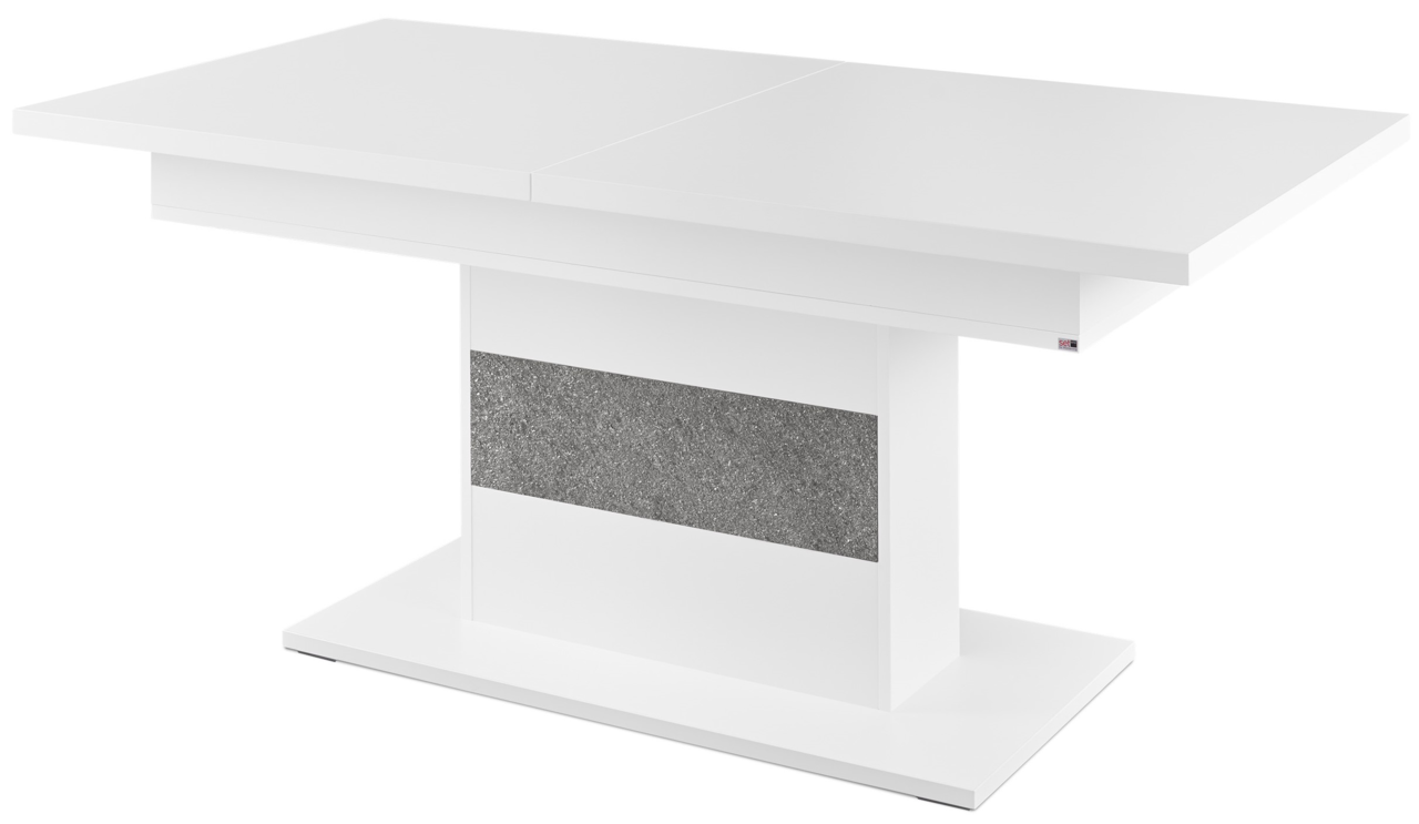 Set one by Musterring Funktions-Esstisch DELTONA Moderner weißer Funktions-Esstisch mit grauem Akzent, seitliche Perspektive