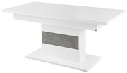 Moderner weißer Funktions-Esstisch mit grauem Akzent, seitliche Perspektive