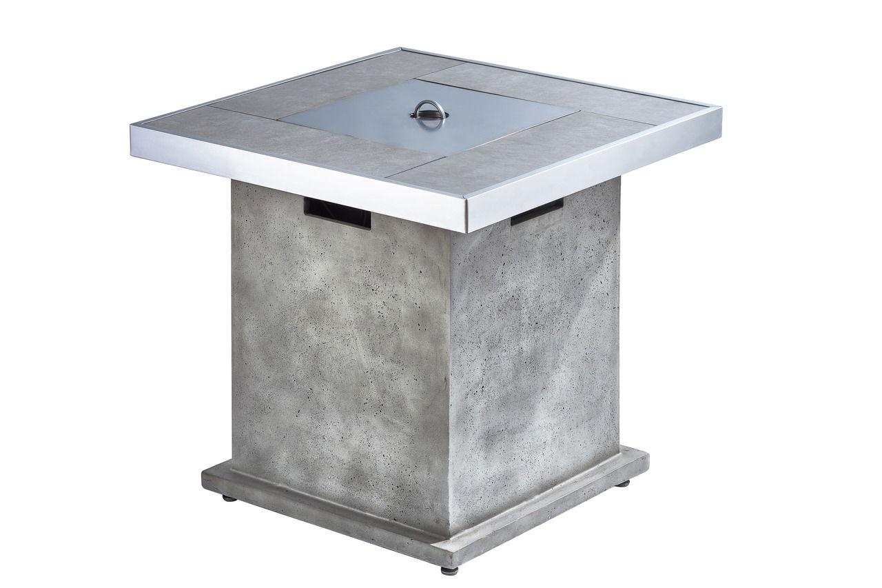 Clifton Tischfuß - Comfort-Lounge CLIFTON Moderner Tischfuß aus Beton mit quadratischer Edelstahlplatte, seitliche Perspektive