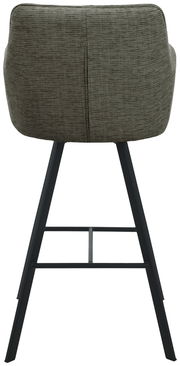 Rückansicht eines Barhockers mit gepolsterter Rückenlehne und Metallbeinen.