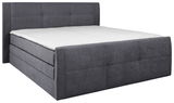 Graues Boxspringbett 160 mit gepolstertem Kopfteil, seitliche Perspektive