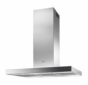 Moderne Inselhaube aus Edelstahl, seitliche Perspektive