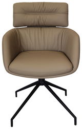 Beiger Armlehnstuhl mit schwarzem Metallgestell, Frontalansicht