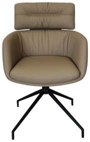 Beiger Armlehnstuhl mit schwarzem Metallgestell, Frontalansicht