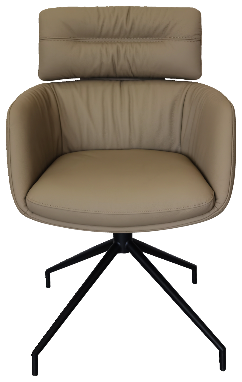 Beiger Armlehnstuhl mit schwarzem Metallgestell, Frontalansicht