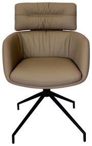 Beiger Armlehnstuhl mit schwarzem Metallgestell, Frontalansicht