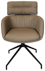 Beiger Armlehnstuhl mit schwarzem Metallgestell, Frontalansicht