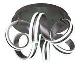 Moderne Deckenleuchte KUNI mit geschwungenen LED-Lichtbändern, Ansicht von unten.