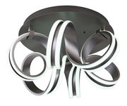 Moderne Deckenleuchte KUNI mit geschwungenen LED-Lichtbändern, Ansicht von unten.