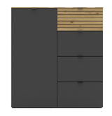 Moderne Kommode in dunklem Grau mit Holzdetails, Frontansicht
