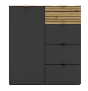 Moderne Kommode in dunklem Grau mit Holzdetails, Frontansicht