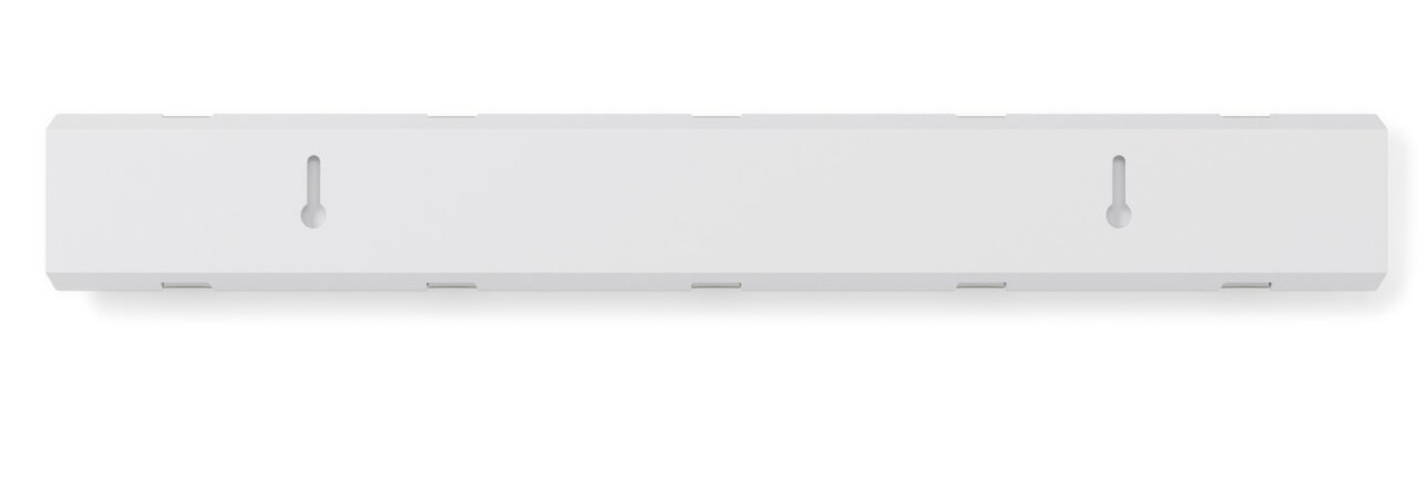 Weiße Wandgarderobe aus der Vorderansicht mit schlichter, rechteckiger Form und zwei Schlüssellochöffnungen zur Wandmontage.