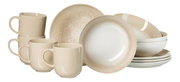 Frühstücksset 12-tlg. in Beige, bestehend aus Tassen, Tellern und Schalen, seitliche Perspektive