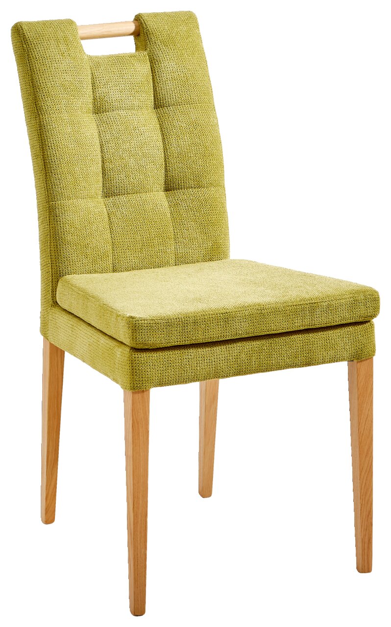 Cantus Stuhl BARCELONA Grüner Stuhl mit gepolsterter Sitzfläche und Rückenlehne, Holzbeine, seitliche Perspektive