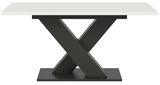Moderner Esstisch mit weißer Tischplatte und schwarzem X-förmigem Gestell, Frontalansicht