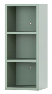 Graues Regal mit drei offenen Fächern, seitliche Perspektive