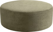 Runder Pouf/Hocker aus geripptem Cordstoff in Beige, freigestellt auf weißem Hintergrund, Ansicht schräg von oben (3/4-Perspektive)