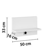 Weißes Nachttisch-Paneel mit Steckdose, Maße 50 cm Breite, 33 cm Höhe, 16 cm Tiefe, seitliche Perspektive