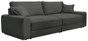 Großes, modernes Big-Sofa in dunklem Stoff mit geripptem Design, seitliche Perspektive