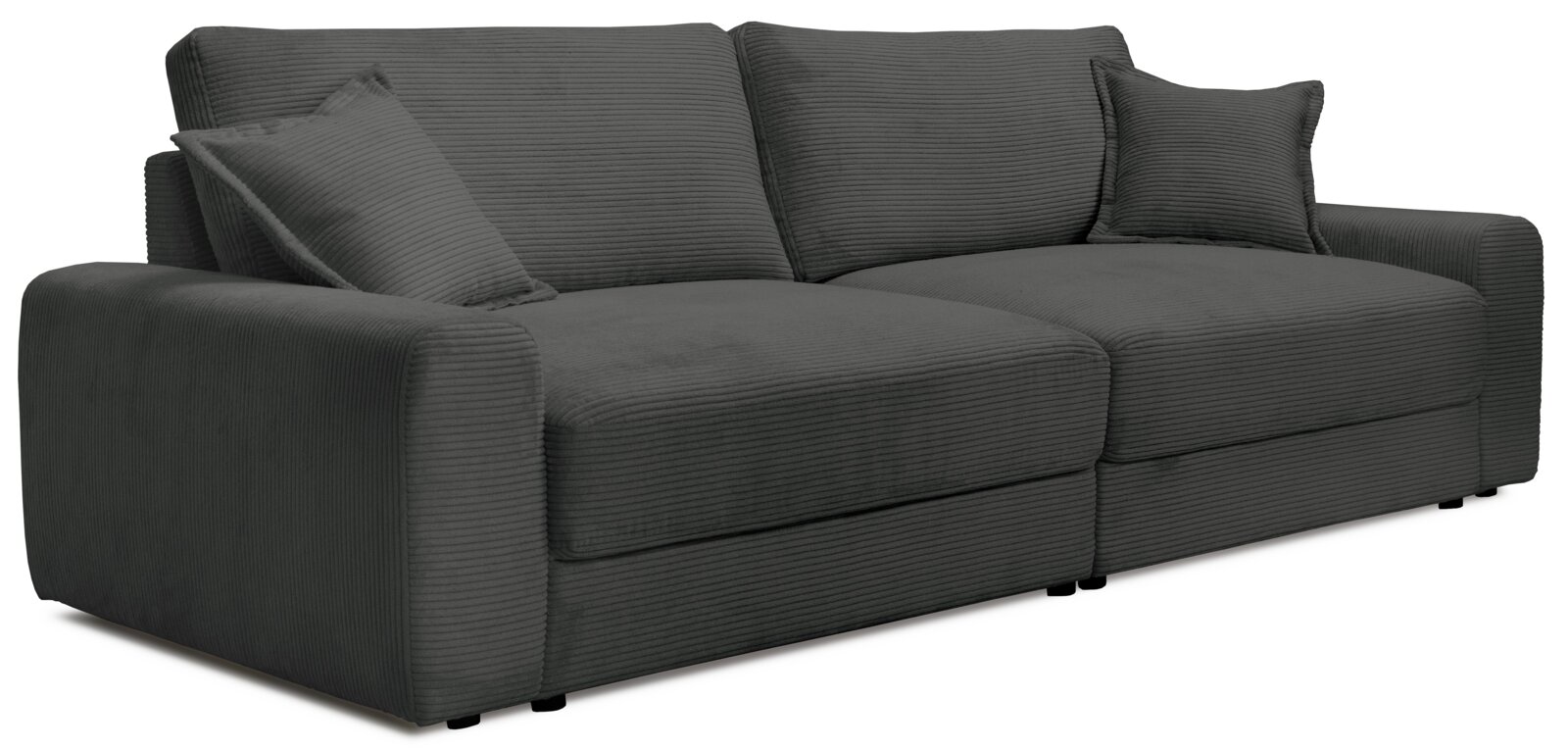 Z2 Grote bank NAPOLI Großes, modernes Big-Sofa in dunklem Stoff mit geripptem Design, seitliche Perspektive