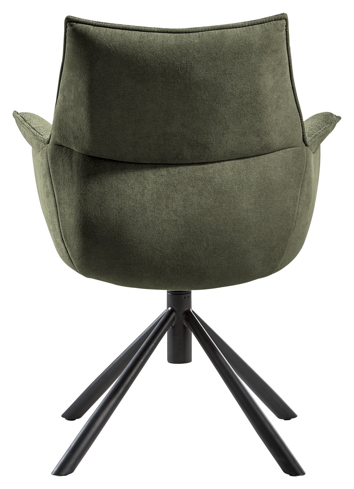 Rückansicht eines grünen Sessels der Serie KONYA mit schwarzem Metallfußgestell.