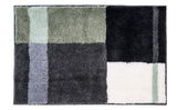 Badteppich mit geometrischem Muster in Grün-, Grau- und Schwarztönen, Draufsicht