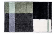 Badteppich mit geometrischem Muster in Grün-, Grau- und Schwarztönen, Draufsicht