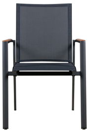 Moderner Stapelsessel aus Metall mit schwarzem Netzgewebe, Frontalansicht