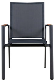 Moderner Stapelsessel aus Metall mit schwarzem Netzgewebe, Frontalansicht