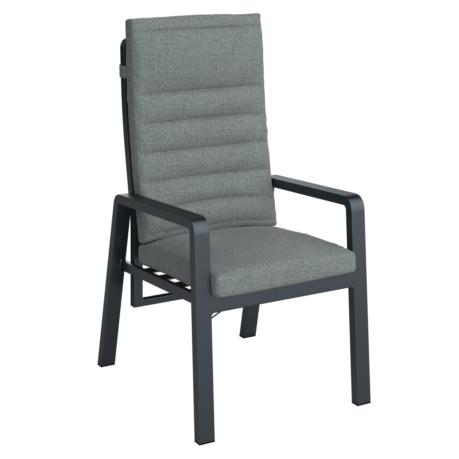 Ambia Garden Tuinligstoel TOPAS Gartenrelaxsessel mit grauem Polster und schwarzem Metallrahmen, seitliche Perspektive