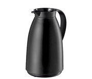 Schwarze, matte Isolierkanne mit einem Liter Fassungsvermögen, seitliche Perspektive