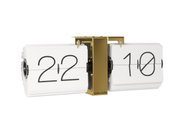Flip-klok zonder behuizing, witte kaarten met zwarte letters, gouden houder, zijaanzicht