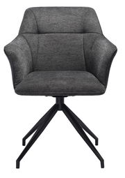 Grauer Armlehnstuhl mit schwarzem Metallgestell, Frontalansicht