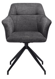 Grauer Armlehnstuhl mit schwarzem Metallgestell, Frontalansicht