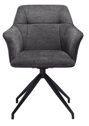 Grauer Armlehnstuhl mit schwarzem Metallgestell, Frontalansicht