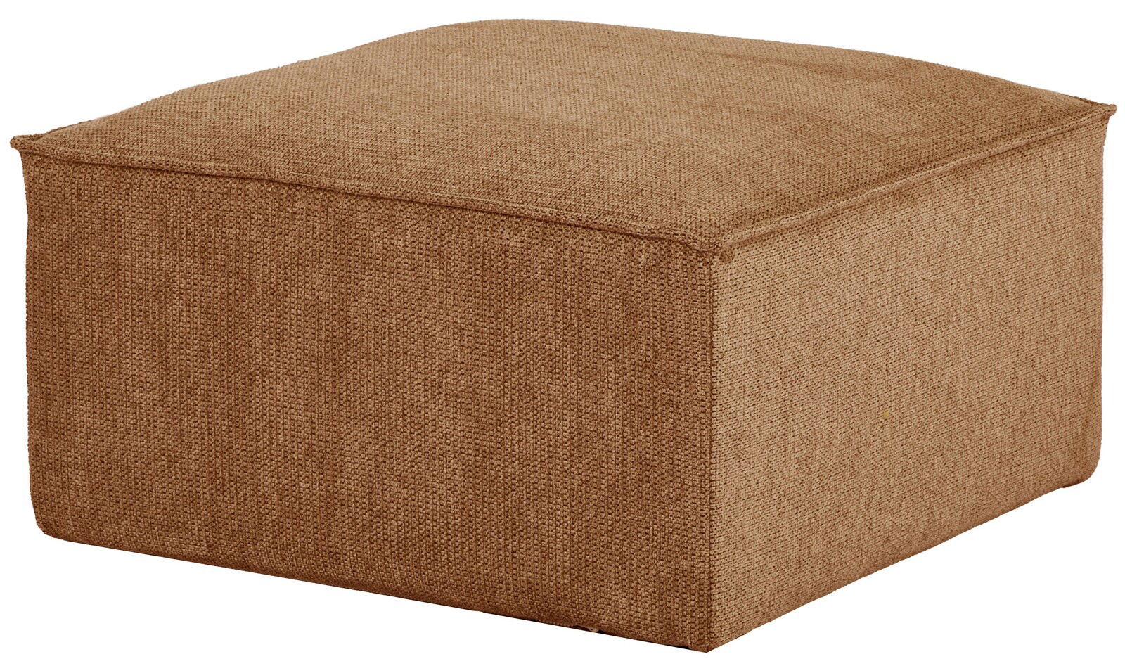 Brauner Anstellhocker aus Stoff in perspektivischer Ansicht von vorne und oben