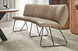Beige Sitzbank Oval mit Metallbeinen, seitliche Perspektive