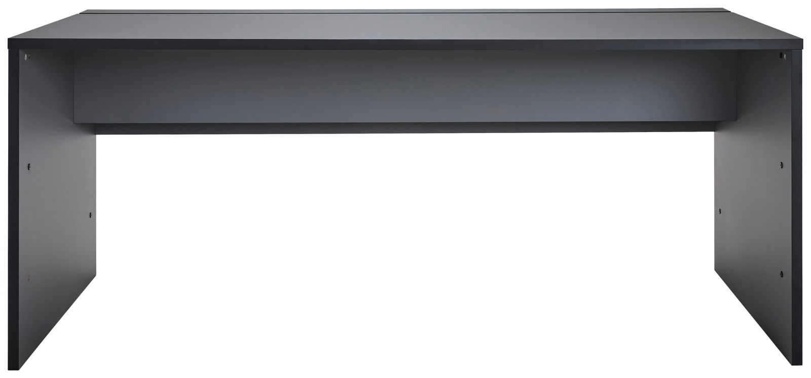 Moderner Gamingtisch in schwarzem Design, frontal betrachtet