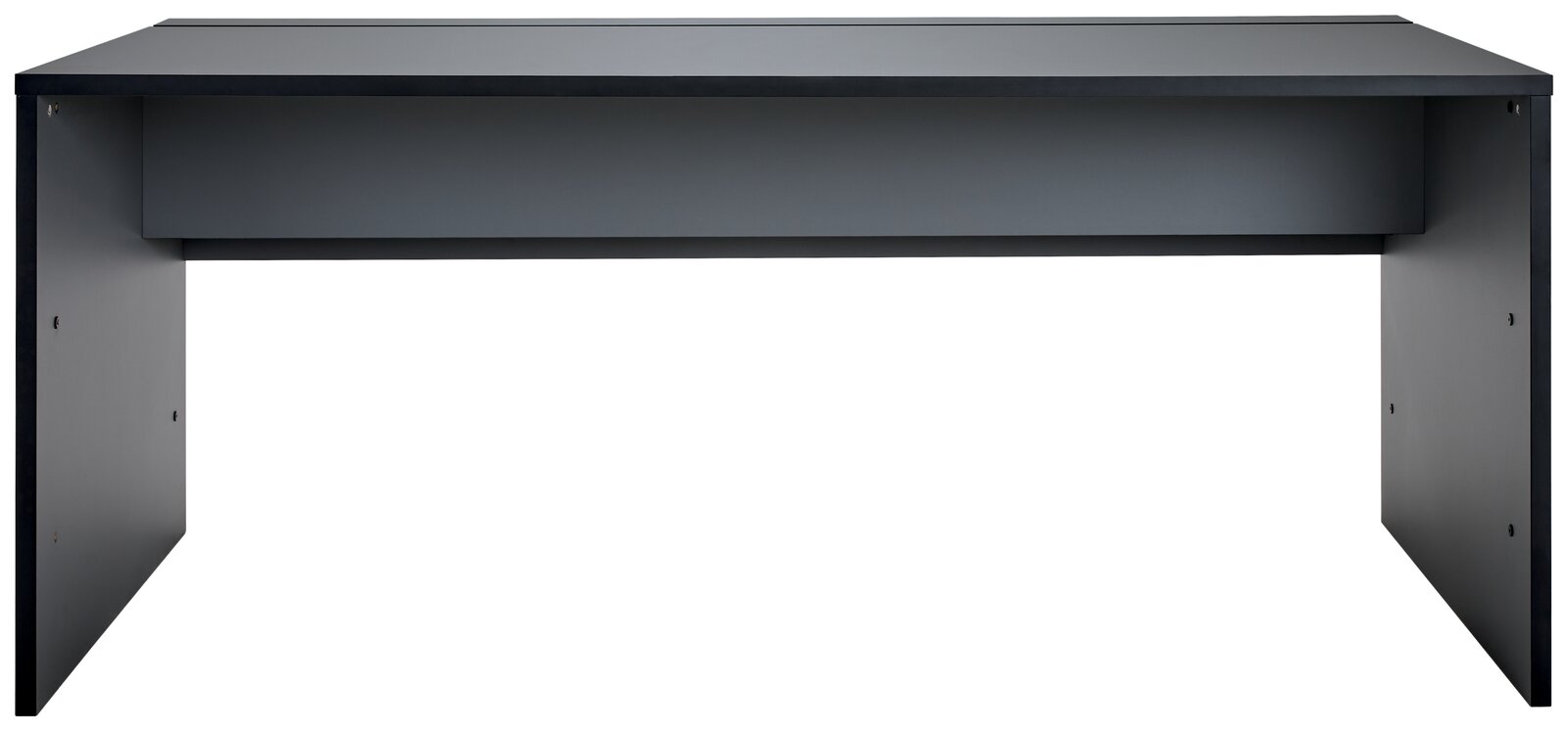 Moderner Gamingtisch in schwarzem Design, frontal betrachtet